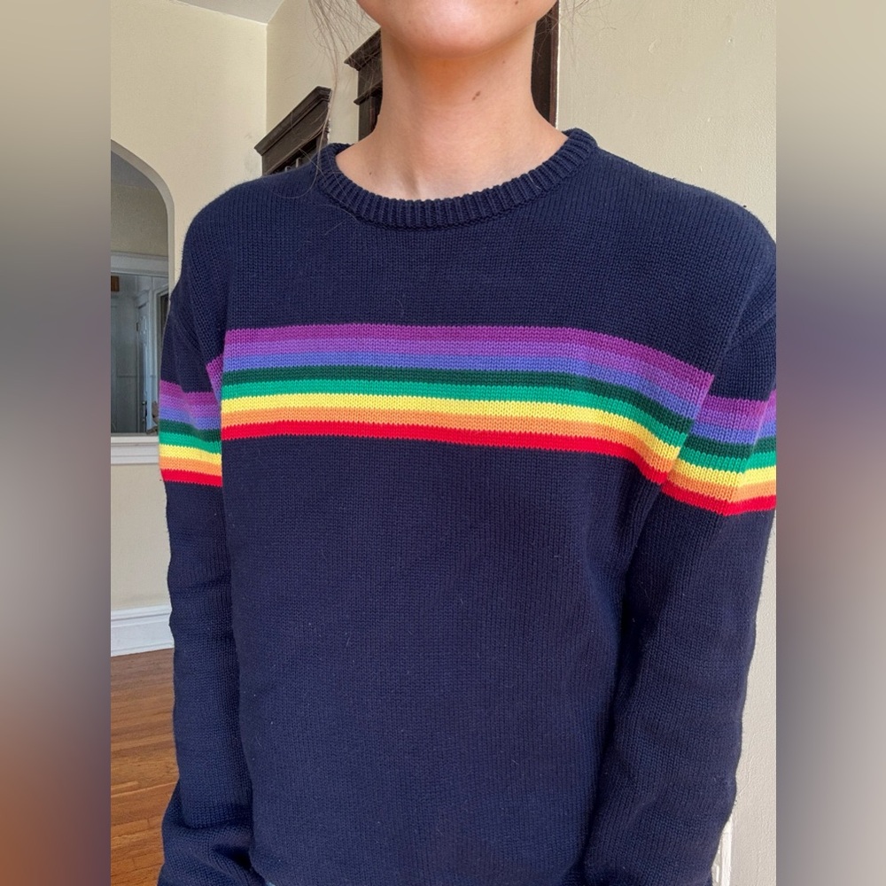 Brandy Melville navy blue rainbow sweater.